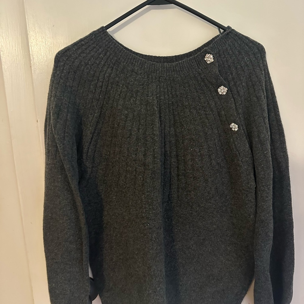 Elegant Dark Gray Sweater with Button Accents